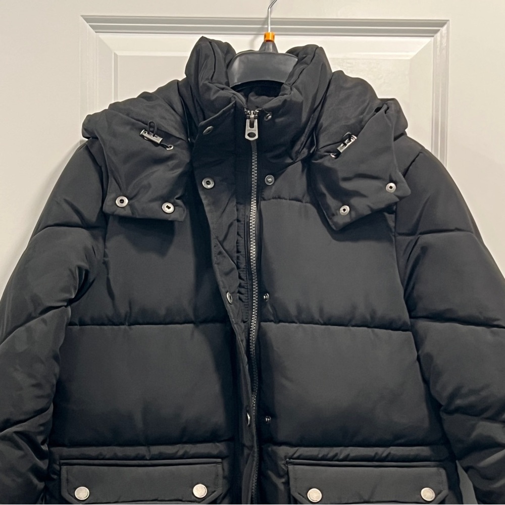 Lucky Brand Hooded Utility Pocket Zip Puffer Jacket in Black - Picture 2 of 9